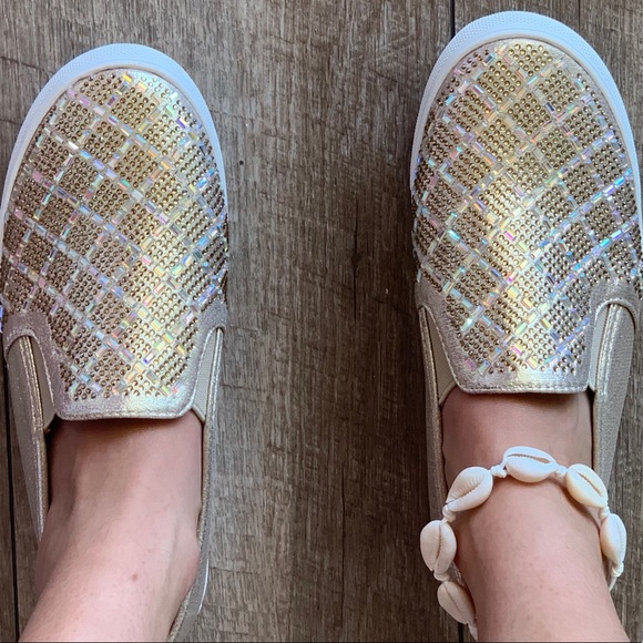 1 left Rhinestone White Platform Slip-On Sneaker 6 - Picture 4 of 8